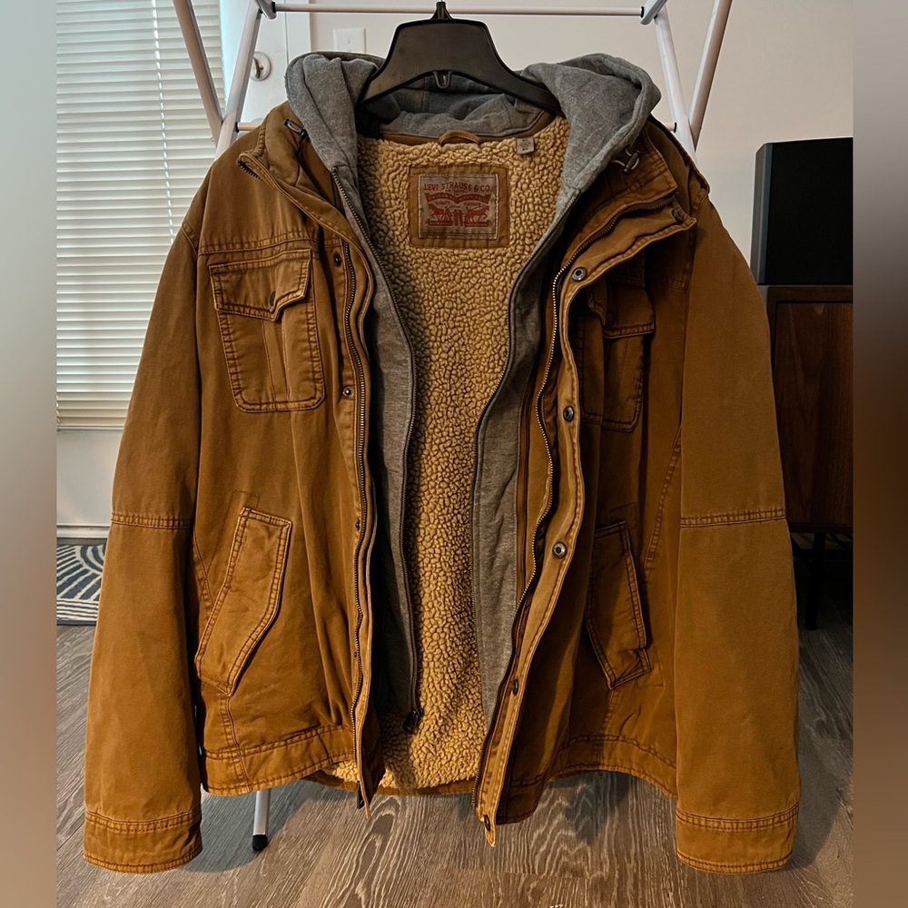 Levi’s Mens Sherpa Lined Coat with Removable Hood